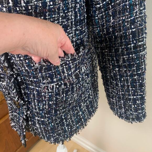 Ann Taylor Petite Size 4P Tweed Metallic Blazer Jacket Fringe Trim Heavyweight - Picture 7 of 13